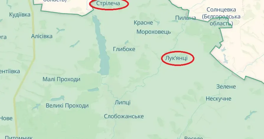 Скриншот з карти https://deepstatemap.live Ворог обстріляв Лук'янці і Стрілечу (Генштаб, 18.00/03.05) на порталі Gromada Group
