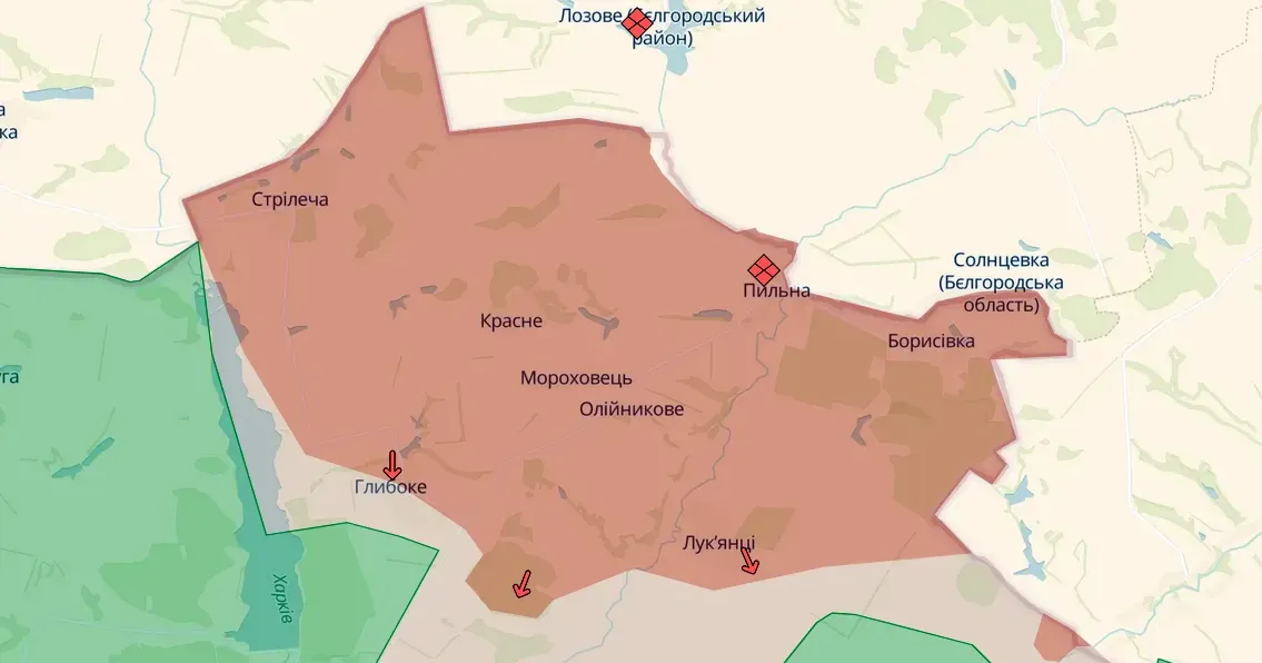 Скриншот карти https://deepstatemap.live В районі Глибокого триває відбиття ворожих атак на порталі Gromada Group