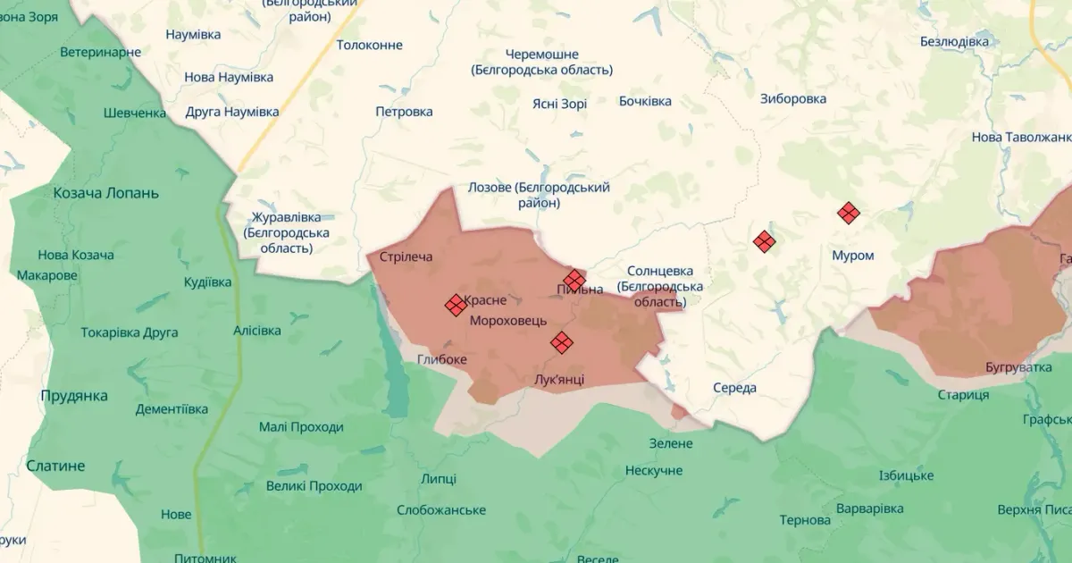 Скриншот карти https://deepstatemap.live/ Сили оборони мають тактичні успіхи в районі Глибокого на порталі Gromada Group