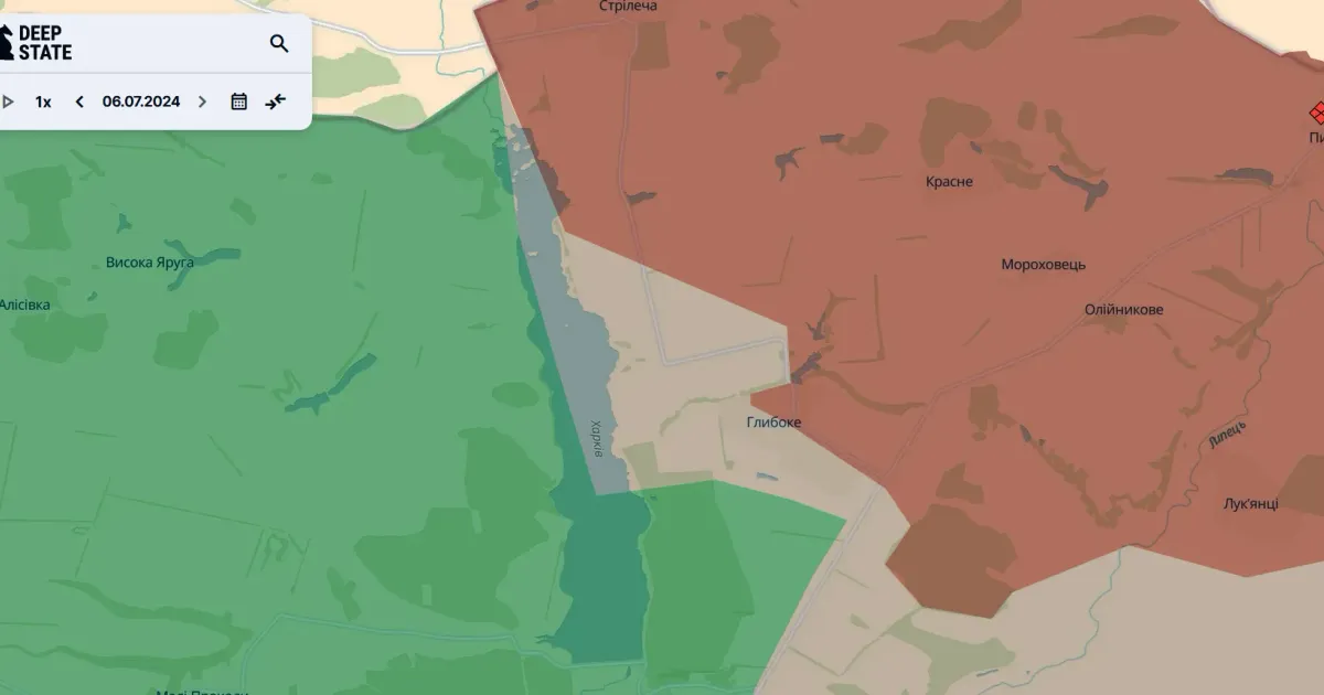 Скриншот з карти https://deepstatemap.live Сили Оборони України відкидають ворога в Глибокому на порталі Gromada Group