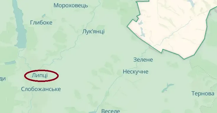 Скриншот карти https://deepstatemap.live Близько 15 вибухів пролунало у Липцях минулої ночі на порталі Gromada Group