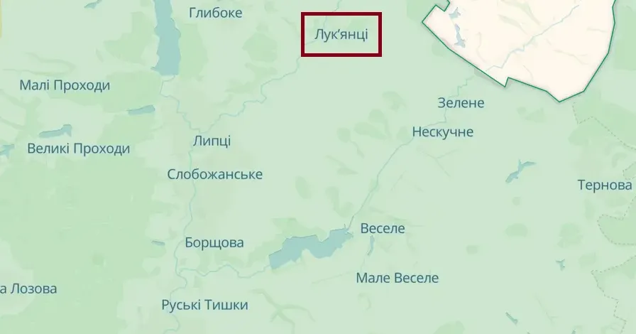 Скриншот з карти https://deepstatemap.live Авіаудару по Лук'янцях завдав ворог (Генштаб, 18.00 / 08.05) на порталі Gromada Group