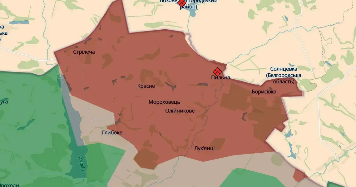 Скриншот з карти https://deepstatemap.live Окупанти перегруповуються в районі Глибокого на порталі Gromada Group