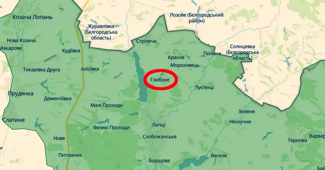 Скриншот карти https://deepstatemap.live Авіаудару по Глибокому завдав ворог минулої доби (Генштаб, 06.00 / 10.04) на порталі Gromada Group