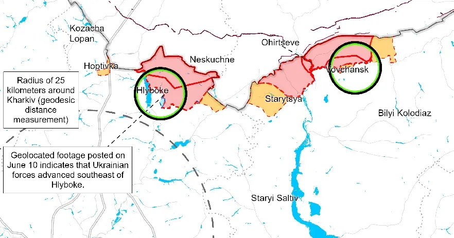 Карта ISW, June 7. 3.00 p.m. Поблизу Липців і Глибокого ворог продовжує атакувати, поблизу Вовчанська незначно просунувся — експерти ISW на порталі Gromada Group
