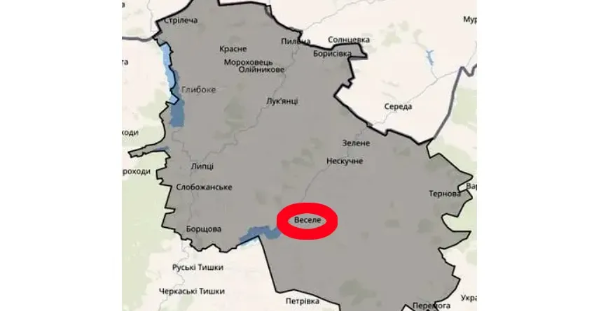 Веселе на мапі Липецької громади Авіаудар в районі Веселого (18.00 / 15.01) на порталі Gromada Group