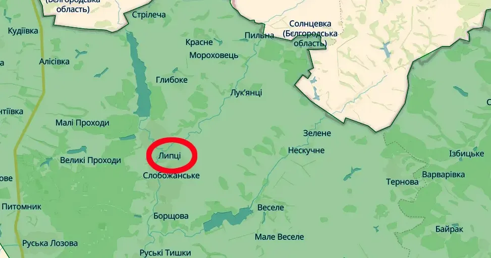 Скриншот карти https://deepstatemap.live Липці обстріляли російські окупанти ввечері 15 лютого на порталі Gromada Group