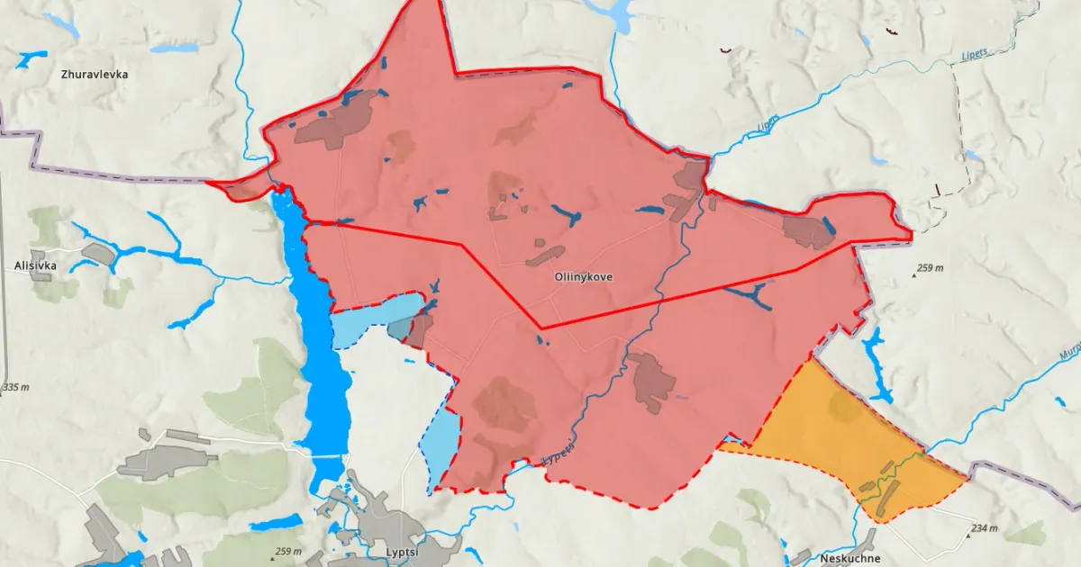 Скриншот з карти ISW Ukraine Invasion Interactive Web Map Ворог намагається перегрупувати підрозділи в районах Глибокого та Липців на порталі Gromada Group