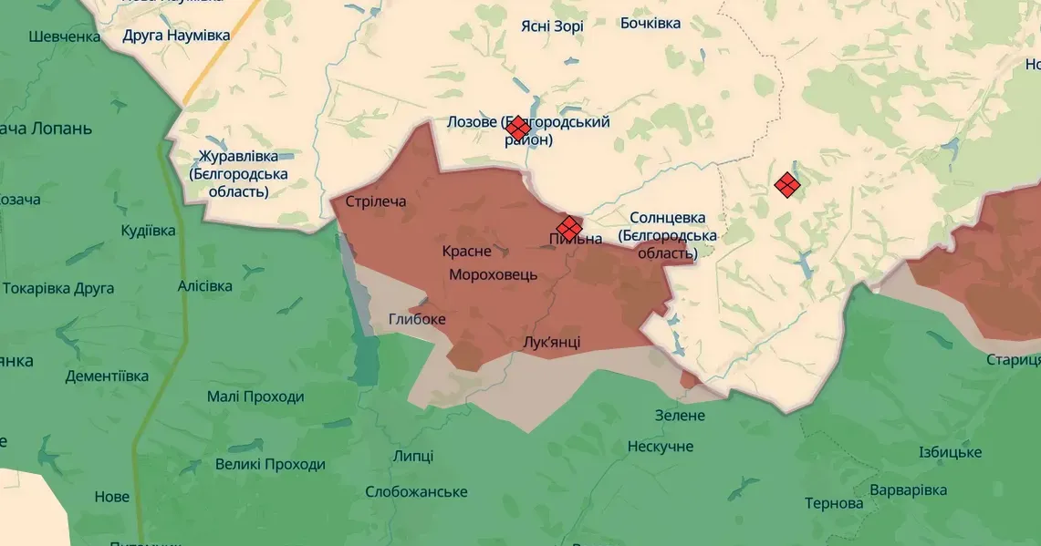 Скриншот з карти https://deepstatemap.live Ворог безуспішно атакує в районі Глибокого — росіяни кидають у бій гвардійців та морську піхоту на порталі Gromada Group