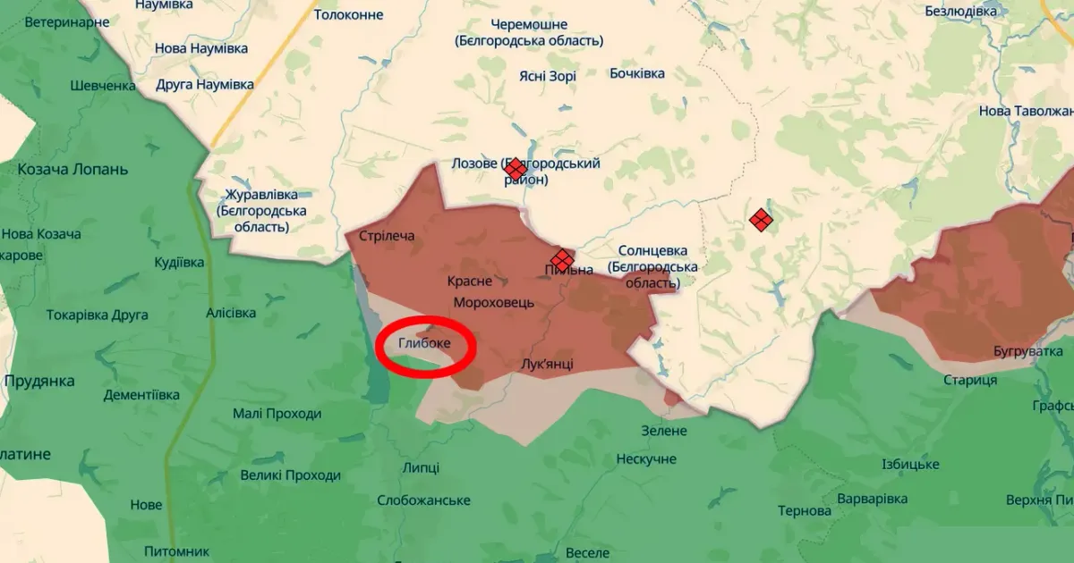 Скриншот з карти https://deepstatemap.live Під Глибоким українські захисники змусили ворога припинити штурм на порталі Gromada Group