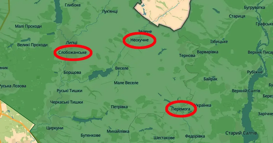 Скриншот за карти https://deepstatemap.live Авіаударів ворога зазнали три села Липецької громади на порталі Gromada Group