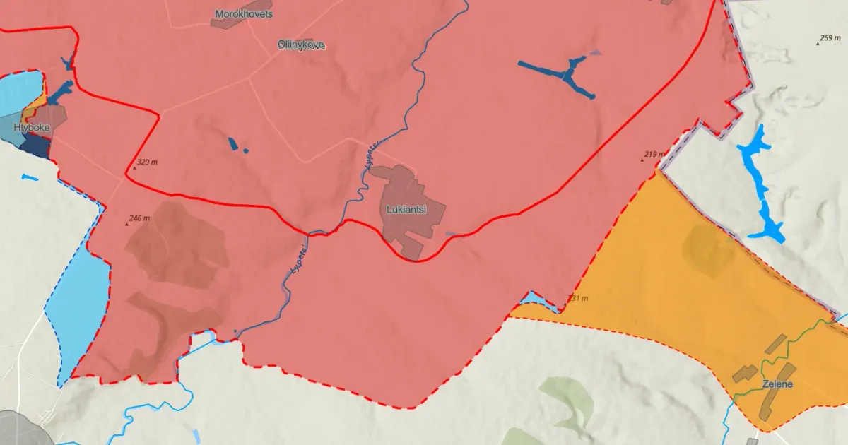 Скриншот карти ISW Ukraine Invasion Interactive Web Map Окупанти планують відновити наступ в районі Лукʼянців на порталі Gromada Group
