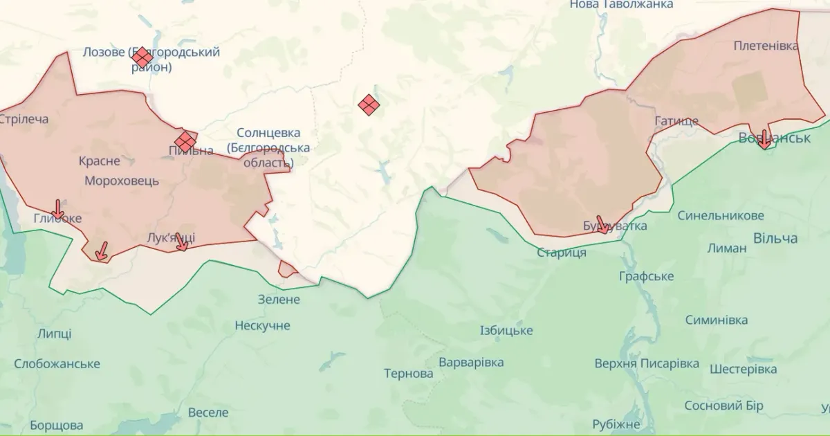 Скриншот карти deepstatemap.live станом на 24.05.2024 Сили оборони України зупинили російські війська на Харківському напрямку та проводять контрнаступальні дії — Генштаб ЗСУ на порталі Gromada Group