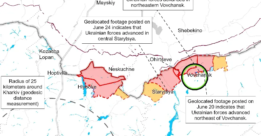 Карта ISW станом на 3.00. p.m. 24.06.2024 ISW підтверджує успіхи Сил оборони України у Вовчанську і Стариці на порталі Gromada Group