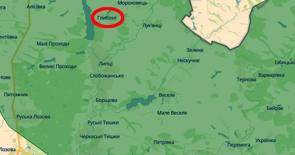 Скриншот з карти https://deepstatemap.live Три керовані авіабомби скинули на Глибоке на порталі Gromada Group