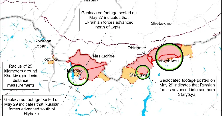 Карта ISW, May 29. 3.00 p.m. Ворог має незначні просування на південний схід від Глибокого — ISW на порталі Gromada Group