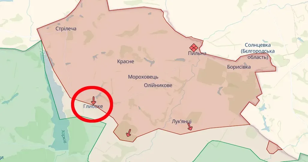 Скриншто карти deepstatemap.live В районі Глибокого захисники відбили ворожу атаку (10.00 / 30.06) на порталі Gromada Group